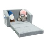 KINDER HOME Plišana dečija sofa-krevet 2u1 siva - Слика 5