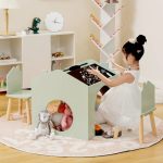 KINDER HOME Dečiji sto sa 2 stolice - Kuća za više aktivnosti sa crnom tablom, stolom za crtanje i čitanje - Слика 3
