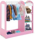 Dečiji stalak za odeću sa ogledalom KINDER HOME - Dečiji otvoreni orman sa policama i vešalicama, roze - Слика 2