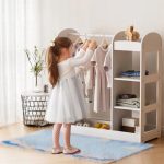 Dečiji stalak za odeću sa ogledalom KINDER HOME - Dečiji otvoreni orman sa policama i vešalicama, bela - Слика 2