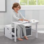 KINDER HOME Dečija drvena klupa, radni sto i organizator belo-siva - Слика 4