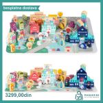 Edukativne drvene kocke city set sa podlogom 121kom