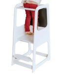 Montessori Toranj KINDER HOME, edukativna stolica sa crnom tablom i podesivom visinom, bela, za decu od 1-4 godine