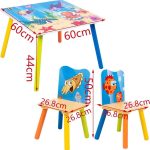 KINDER HOME Dečiji drveni sto i stolice sa morskim životinjama - set za crtanje, igru, učenje i jelo - Слика 2
