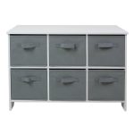 KINDER HOME Drvena komoda sa 6 tekstilnih fioka za odlaganje siva
