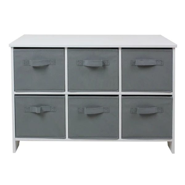 KINDER HOME Drvena komoda sa 6 tekstilnih fioka za odlaganje siva