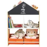 Kinder home Dečiji ormarić, regal za igračke i knjige sa tablom za pisanje, kuća, drvo - Слика 2