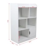 KINDER HOME Dečija drvena polica za odlaganje knjiga i igračaka na 4 nivoa sa vratima beli - Слика 3