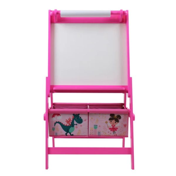 KINDER HOME Dvostrana dečija drvena tabla na stalku za pisanje i crtanje sa kutijom za odlaganje roze
