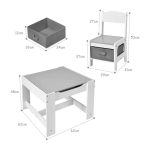 KINDER HOME Dvostrani dečiji drveni sto sa 2 stolice belo-sivi - Слика 2