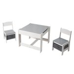 KINDER HOME Dvostrani dečiji drveni sto sa 2 stolice belo-sivi - Слика 5