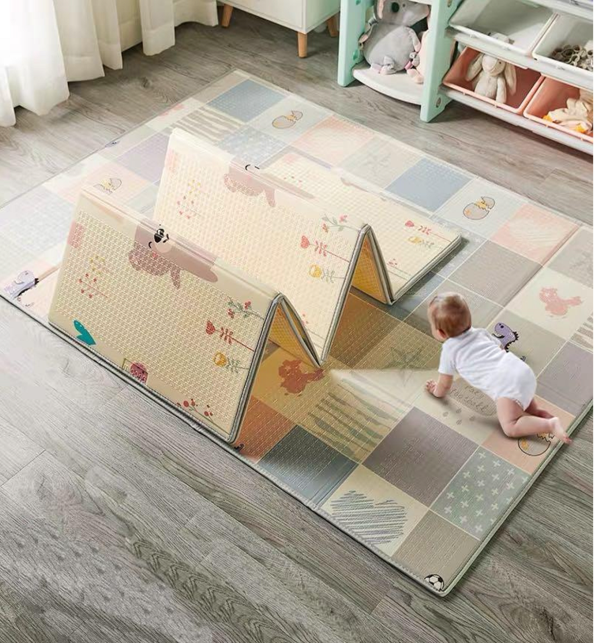 UD-baby-play-mat_Страница_12-2 Premijum D&B sklopiva podloga sa dva lica Mede+ Pačvork 147x196x1 cm - Слика 1