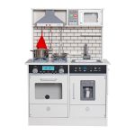 KINDER HOME Dečija drvena kuhinja sa zvukom, svetlom i priborom za kuvanje belo-siva - Слика 2