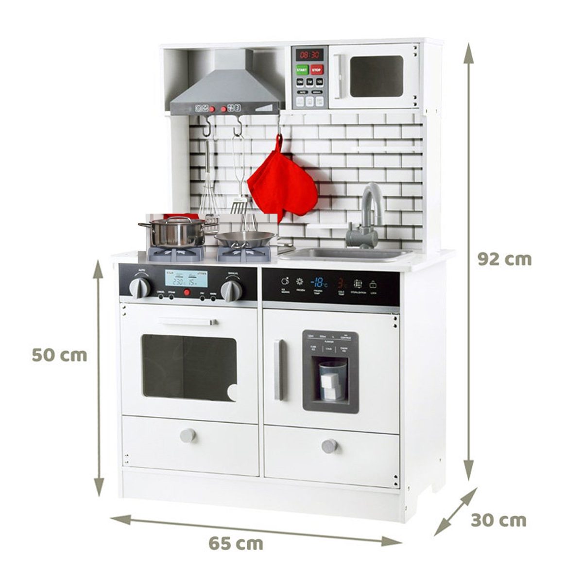 KINDER HOME Dečija drvena kuhinja sa zvukom, svetlom i priborom za kuvanje belo-siva - Слика 3