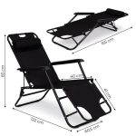 Baštenska ležaljka sa naslonom za glavu, sklopive konstrukcije, crna, MultiGarden - Слика 7