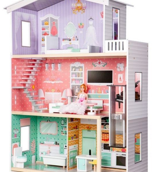 Drvena kućica za lutke sa liftom - ECOTOYS Candy Residence