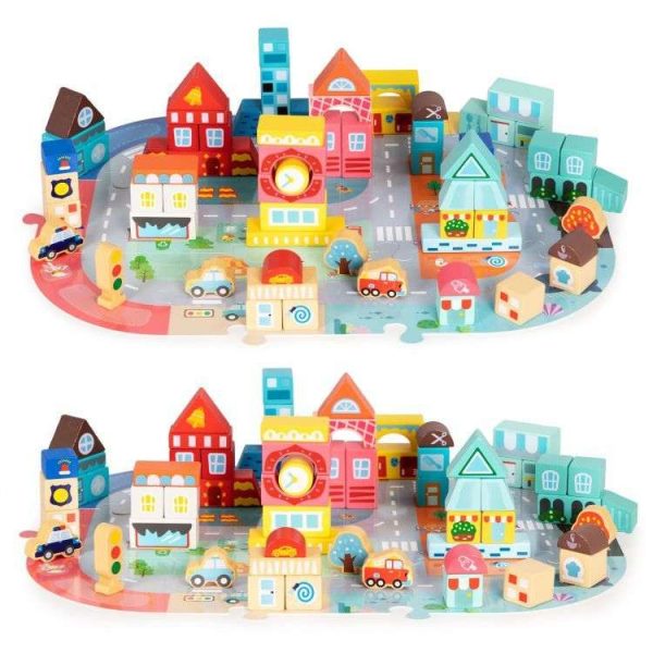 Edukativne drvene kocke city set sa podlogom 88 kom
