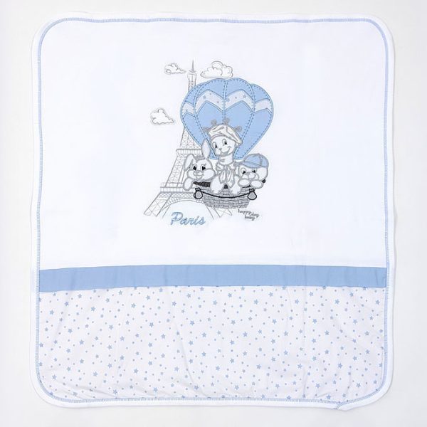 Pamučni prekrivač "3LITTLE FRIENDS IN PARIS" PLAVI