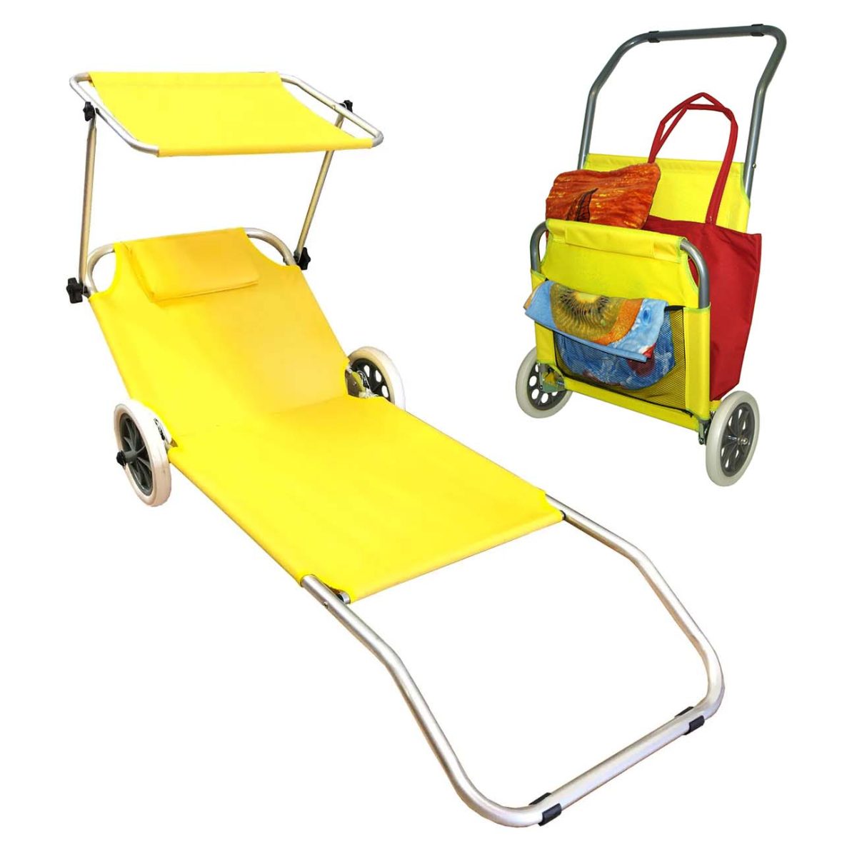 32-727000-1 Vrtna ležaljka za sunčanje, 150x65x15cm, s krovom i točkovima, žuta - Слика 1