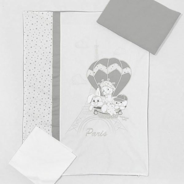 Posteljina navlaka "3 LITTLE FRIENDS IN PARIS" SIVA