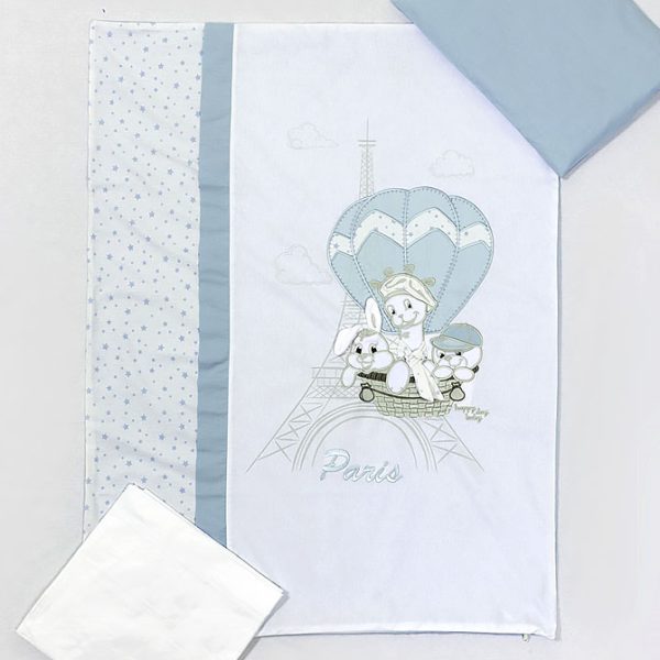 Posteljina navlaka "3 LITTLE FRIENDS IN PARIS" PLAVA