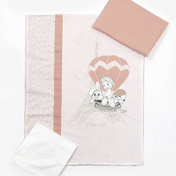 Posteljina navlaka "3 LITTLE FRIENDS IN PARIS" PUDER ROZE