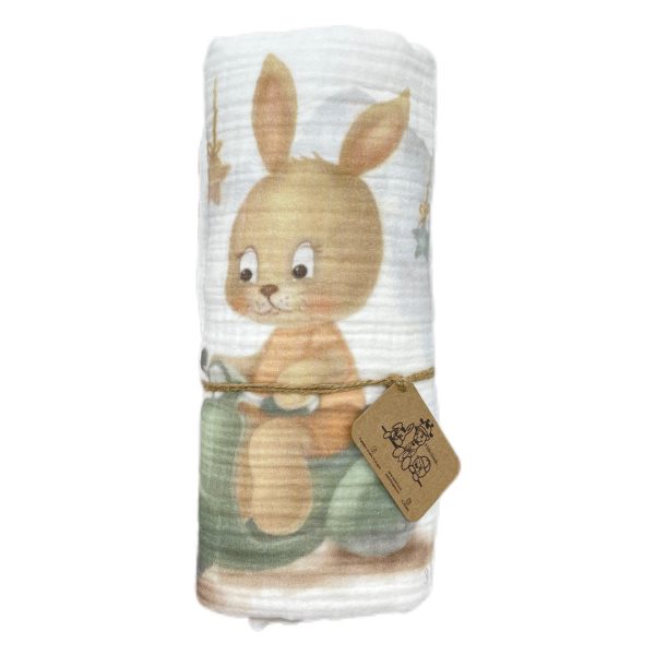 MUSLIN PREKRIVAČ "ZEKA NA MOTORU" MINT 120x120cm četvoroslojni