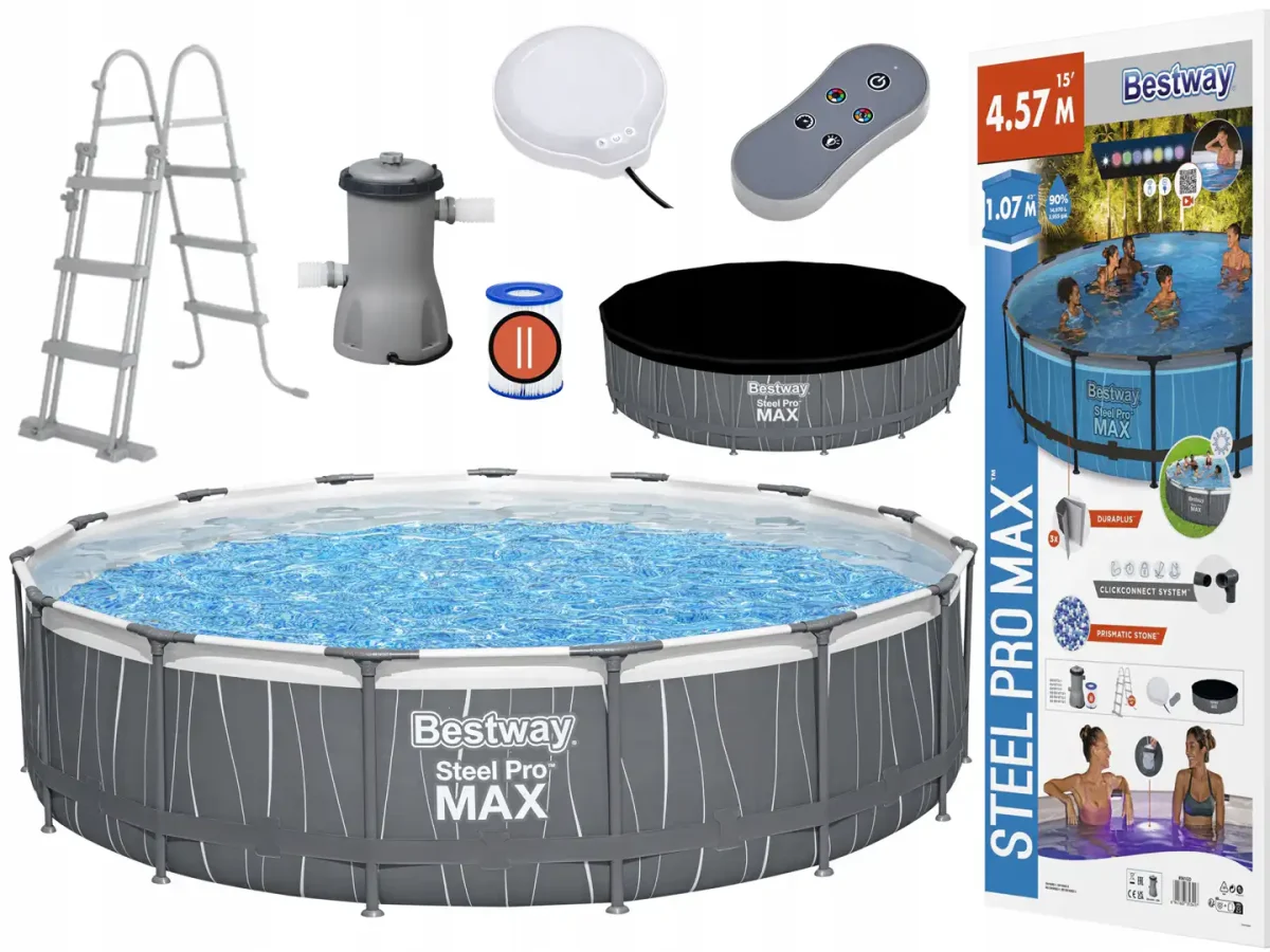 item_NTYxR0Q_3 Bestway Steel Pro MAX bazen 4.57 x 1.07 m sa LED svetlom i pumpom - Слика 1
