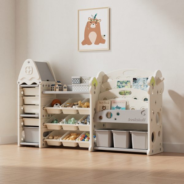 Sistem za odlaganje igračaka i knjiga "Kućica i drvce KOMBO" -bela boja