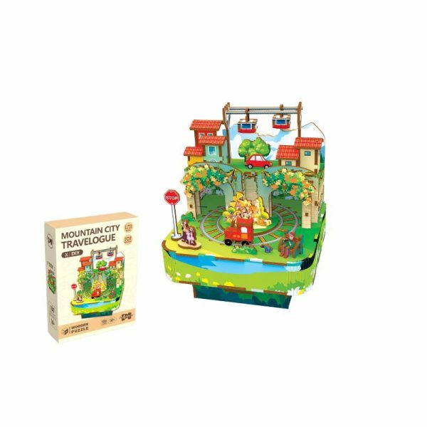 Drvene muzicke puzzle 3d mountain city  68028