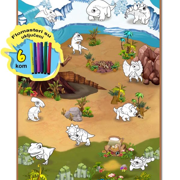 Podloga za igru Dinosaurus + 6 flomastera 90 x 120cm Rollmatz