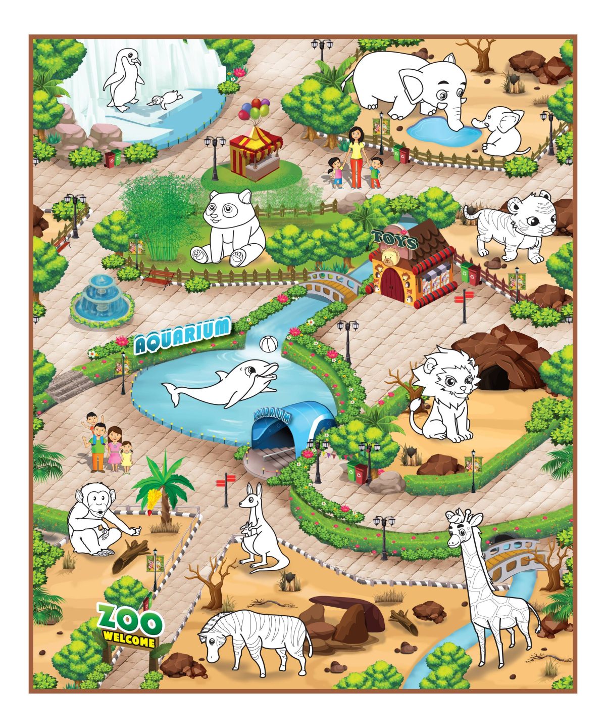 Zoo-Colouring-120x90-CM_655512 Podloga za igru Zoološki vrt + 6 flomastera 90 x 120cm Rollmatz - Слика 4