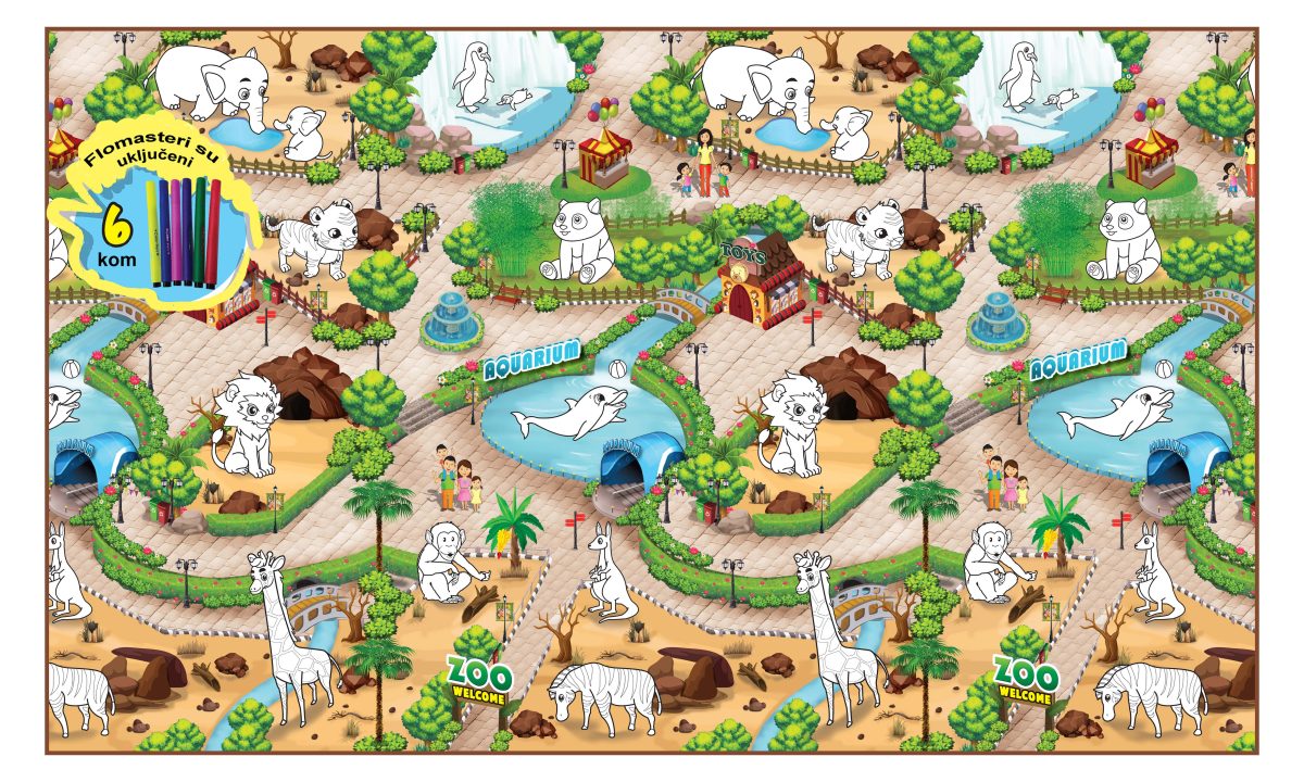 Zoo-Colouring-200x120-CM_655504-flomaster-ispravka Podloga za igru Zoološki vrt + 6 flomastera 200 x 120cm Rollmatz - Слика 2