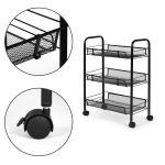 Metalna mobilna polica za kupatilo sa 3 nivoa i točkićima black - Слика 6