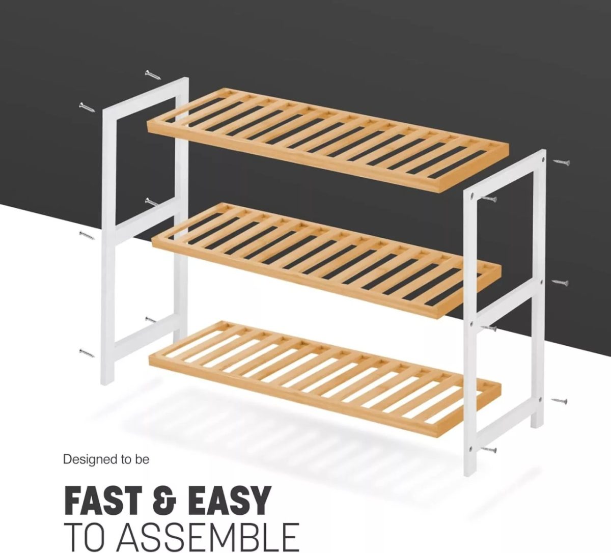Polica za obucu 3 nivoa bamboo bela - Слика 2