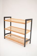 Polica za obucu 3 nivoa bamboo crna - Слика 3