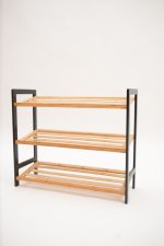 Polica za obucu 3 nivoa bamboo crna - Слика 2