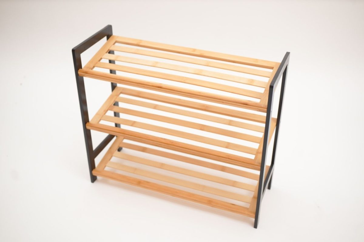 Polica za obucu 3 nivoa bamboo crna - Слика 5