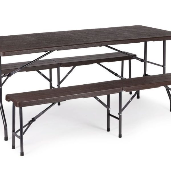 Sklopivi sto 180cm + 2 klupe braon