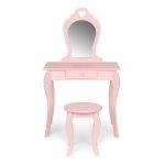 Veliki drveni sto za šminkanje za devojčice sa ogledalom, Pink, ECOTOYS