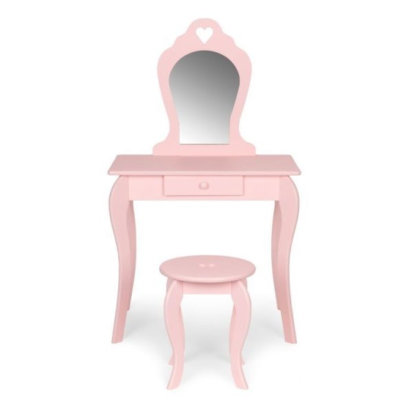 Veliki drveni sto za šminkanje za devojčice sa ogledalom, Pink, ECOTOYS