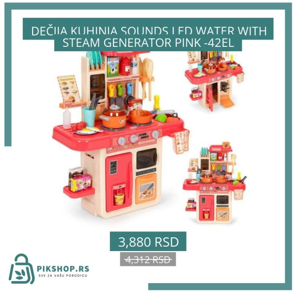 DEČIJA KUHINJA SOUNDS LED WATER WITH STEAM GENERATOR PINK -42EL