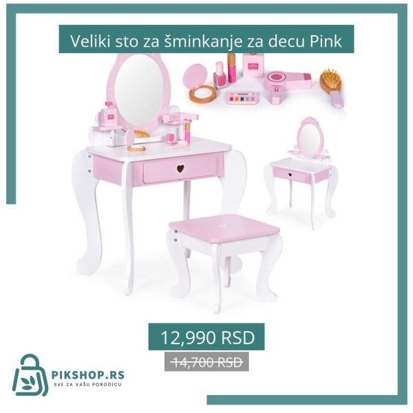 Veliki sto za šminkanje za decu Pink