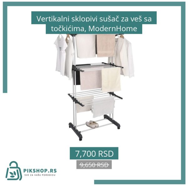 Vertikalni sklopivi sušač za veš sa točkićima, ModernHome