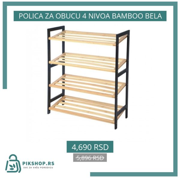 POLICA ZA OBUCU 4 NIVOA BAMBOO BELA