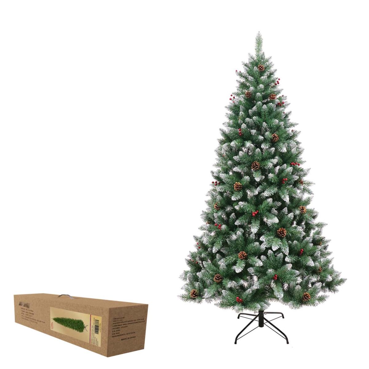 41-508000-1 Veštačka jelka zelena 240 cm, sneg, šišarke, bobice, postolje - Слика 1