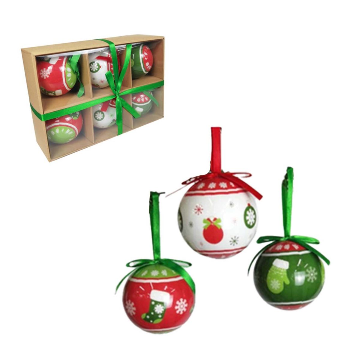 51-048000-1 Božićne kuglice, 7.5 cm, 6 kom/pak, mix sa 3 dezena - Слика 1