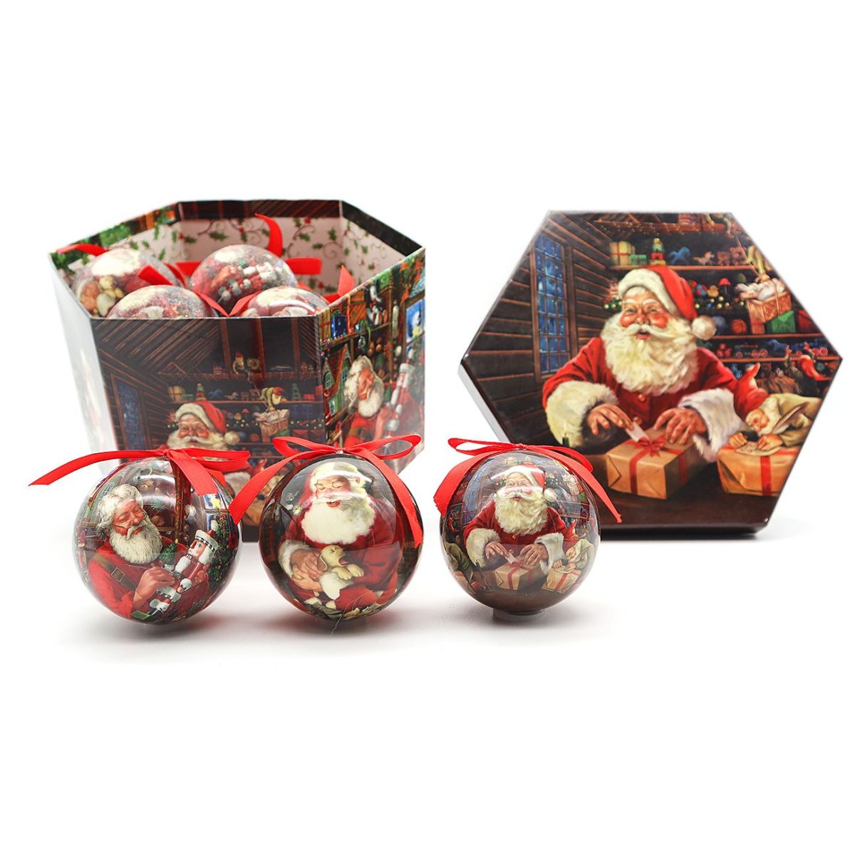 51-590000-1 Božićne kuglice 7,5 cm Deda Mraz, 14 komada u paketu - Слика 1