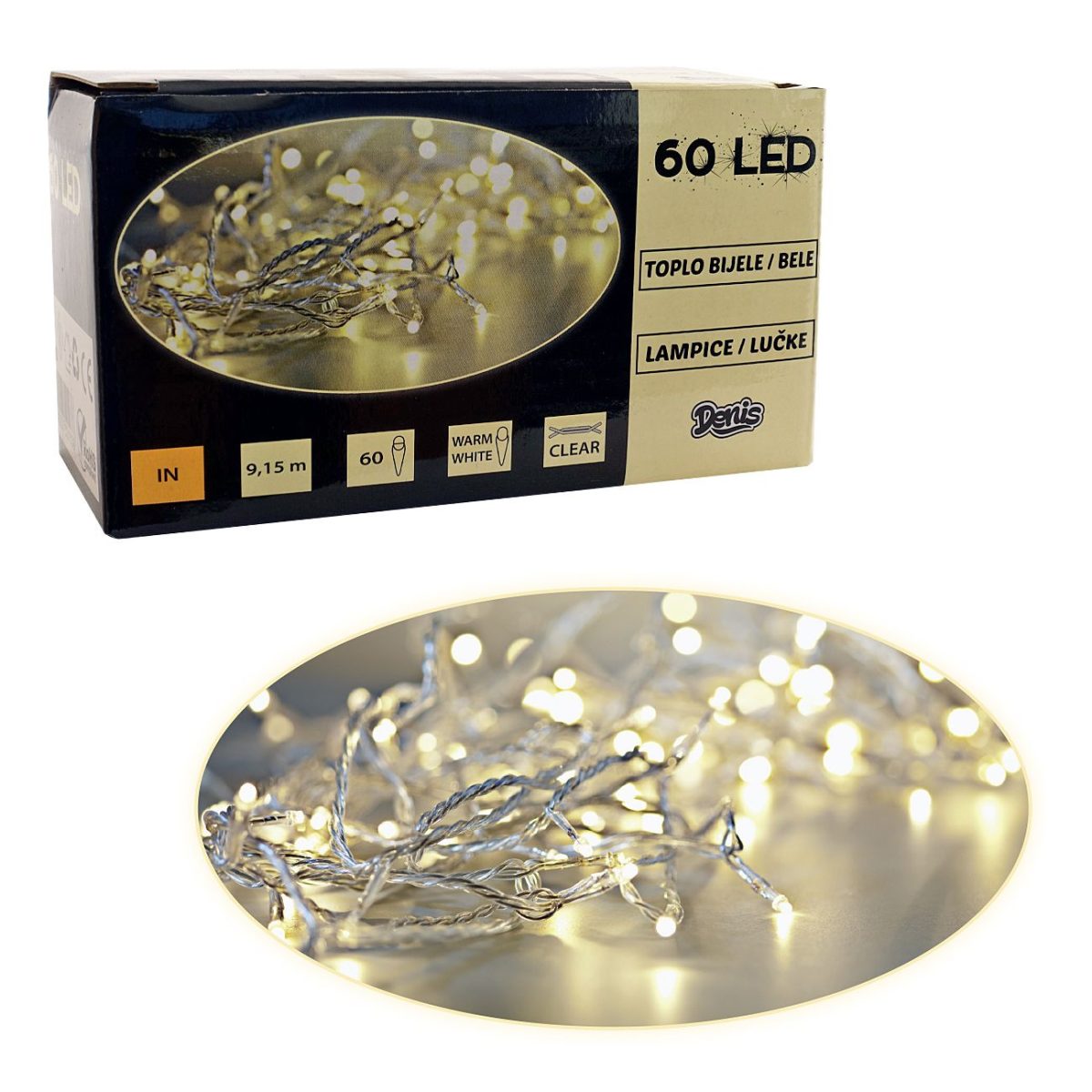 52-103000-1 60 LED lanac bele boje na baterije - Слика 1