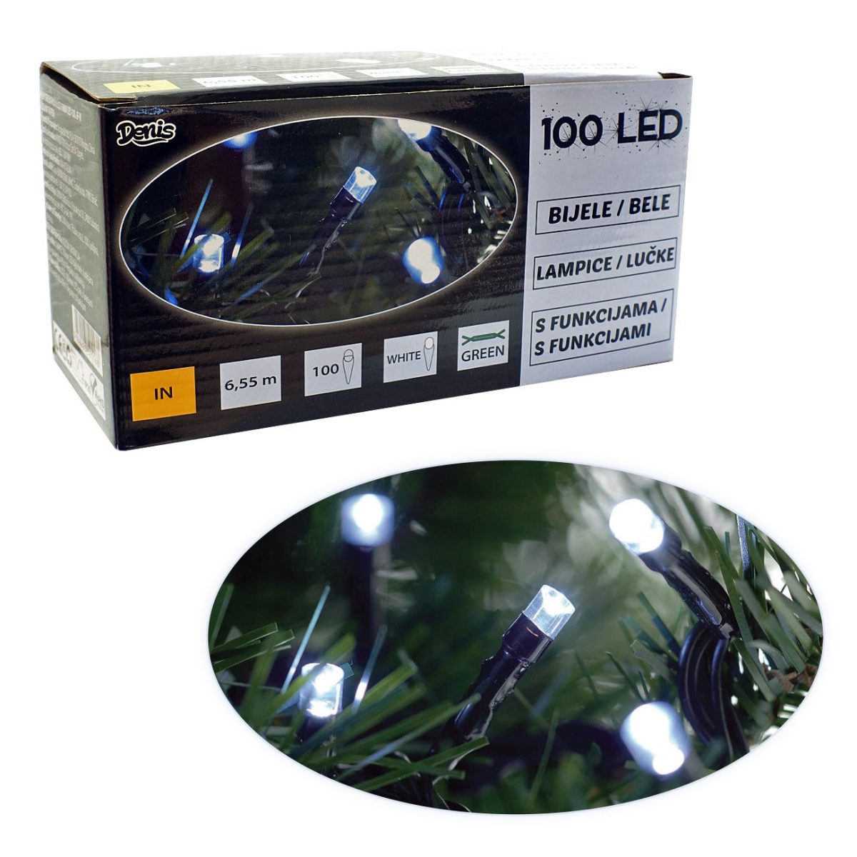 100 LED lampica, bela sa 8 funkcija - Слика 1
